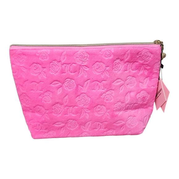 Juicy Couture New Floral Embossed Velour Pink Travel Cosmetic Makeup Bag Set - Picture 6 of 10
